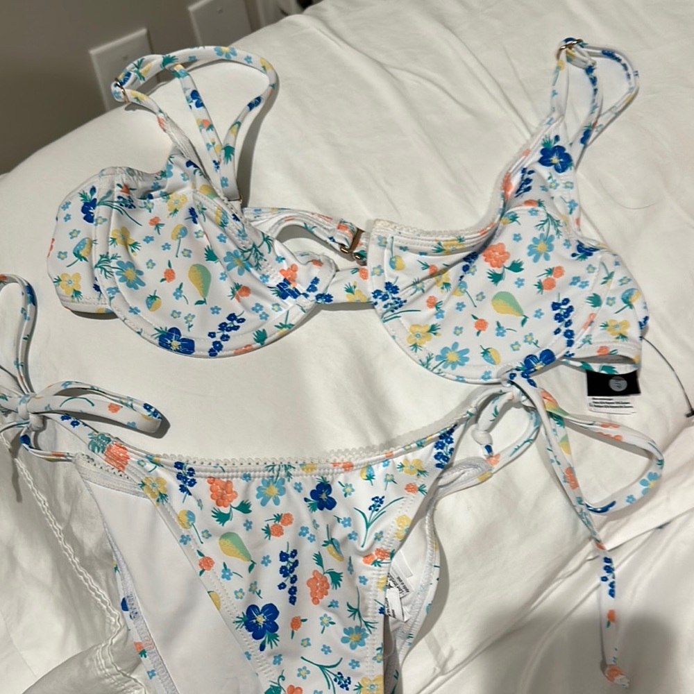 Floral Bikini Set with Blue and Orange Accents